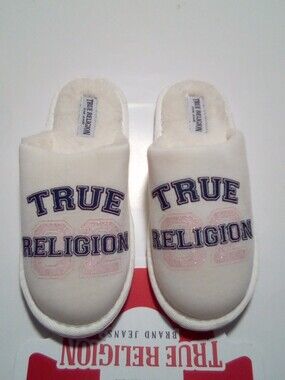 True Religion Brand Jeans Women's Slippers Cream Multi Medium 6.5-7.5 New